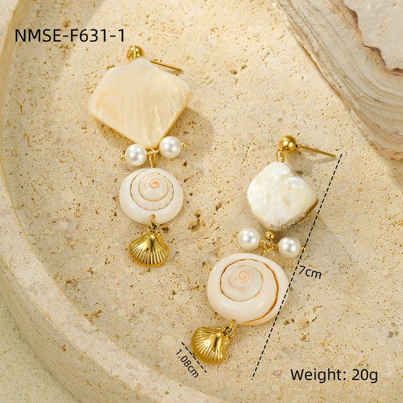 Women's Fashion Jewelry Stainless Steel Geometric Style Shell Clavicle Chain Starfish Coral Set With Electroplating Necklace Earrings Bracelet