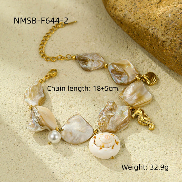 Women's Fashion Jewelry Stainless Steel Geometric Style Shell Clavicle Chain Starfish Coral Set With Electroplating Necklace Earrings Bracelet