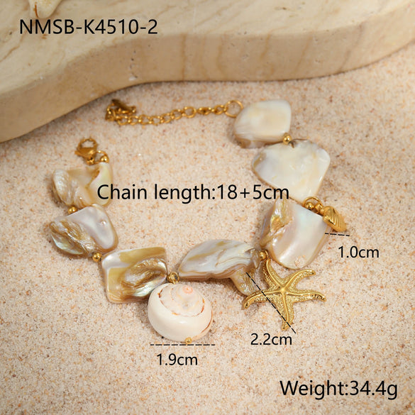 Women's Fashion Jewelry Stainless Steel Geometric Style Shell Clavicle Chain Starfish Coral Set With Electroplating Necklace Earrings Bracelet