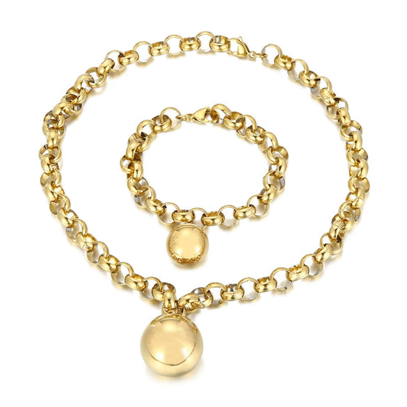 Women's Fashion Jewelry Twopiece Set With Titanium Steel And Pearl Chain And Large Ball Design