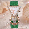 Women's Fashion Leather Watch With Inverted Triangle Diamond Set And Alloy Case
