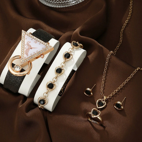 Women's Fashion Leather Watch With Inverted Triangle Diamond Set And Alloy Case
