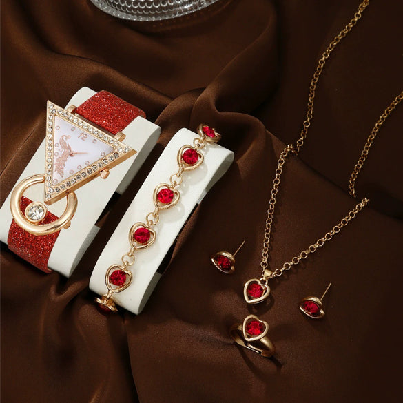 Women's Fashion Leather Watch With Inverted Triangle Diamond Set And Alloy Case