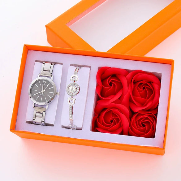 Women's Fashion Leisure Bracelet Watch With Alloy Strap And Round Dial Ordinary Glass Mirror Stainless Steel Buckle