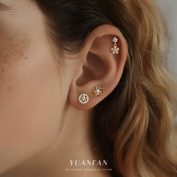 Women's Fashion Light Luxury S925 Sterling Silver Micropaved Flower Earrings