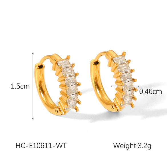 Women's Fashion Light Luxury Stainless Steel Gold Plated Earrings With Geometric Design Inlaid Zircon