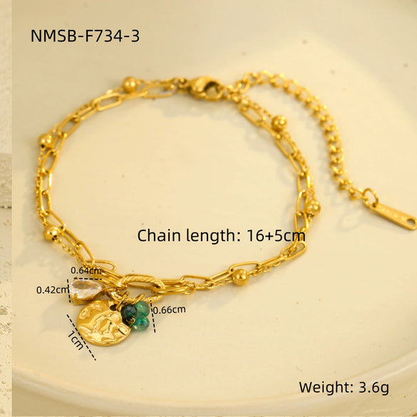 Women's Fashion Light Luxury Titanium Steel And Stainless Steel Bracelet With Water Drop Zircon Pearl Pendant And Electroplating Treatment