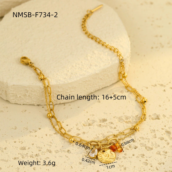 Women's Fashion Light Luxury Titanium Steel And Stainless Steel Bracelet With Water Drop Zircon Pearl Pendant And Electroplating Treatment