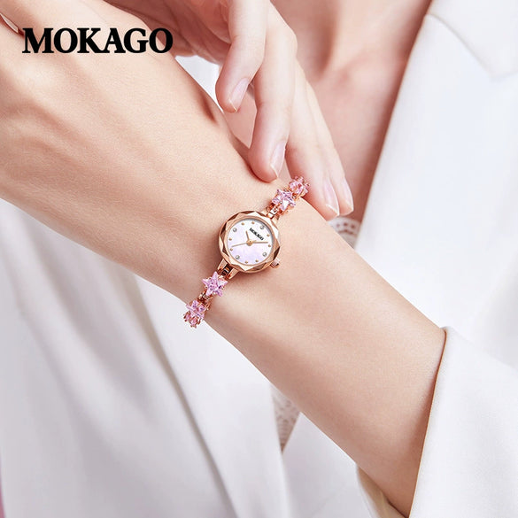 Women's Fashion Light Luxury Watch With Copper Band Set With Crystal Zirconium Zinc Alloy Case Round Motherofpearl Dial And Spiral Crown