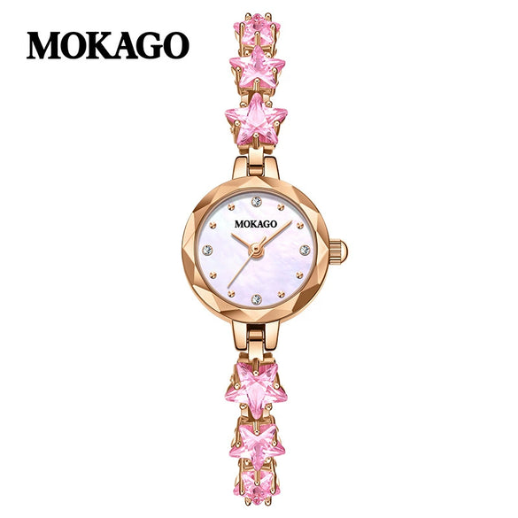 Women's Fashion Light Luxury Watch With Copper Band Set With Crystal Zirconium Zinc Alloy Case Round Motherofpearl Dial And Spiral Crown