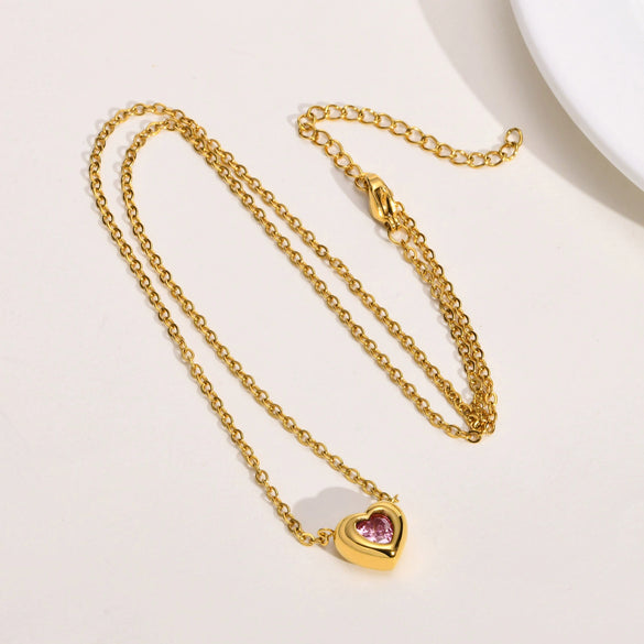 Women's Fashion Love Stainless Steel Heart Shaped Zircon Necklace With Electroplating