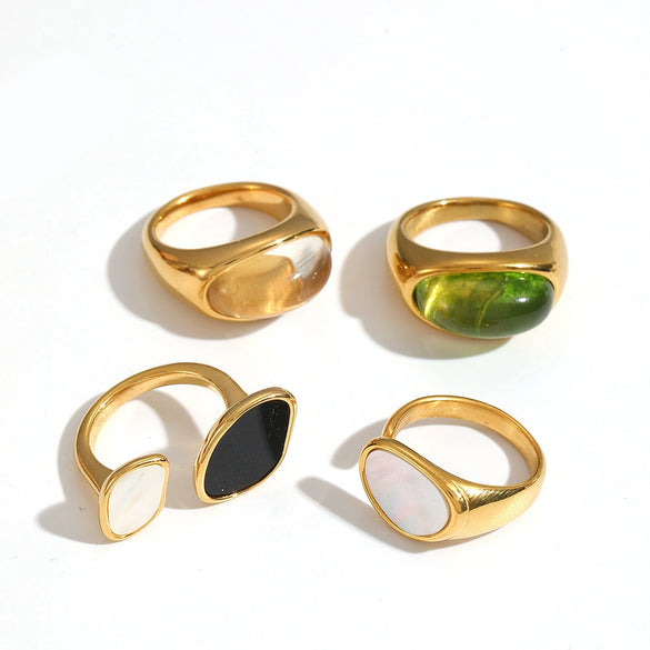 Women's Fashion Luxury Resin Titanium Steel And Stainless Steel Geometric Pattern Polished Electroplated Ring And Bracelet Set