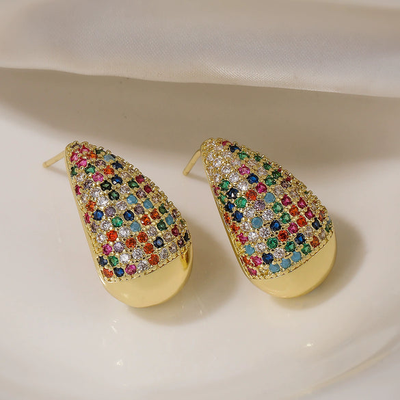 Women's Fashion Luxury Zircon Water Drop Earrings Copper Microinlay Geometric Style