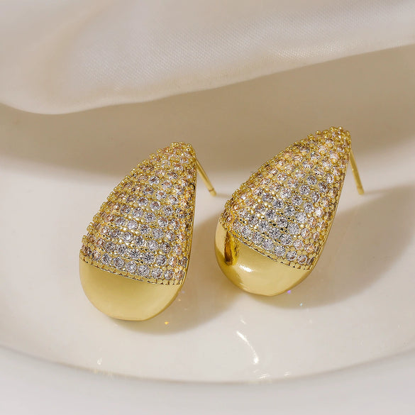 Women's Fashion Luxury Zircon Water Drop Earrings Copper Microinlay Geometric Style