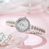 Women's Fashion Metal Alloy Stainless Steel Pearl Chain Round Dial Fritillary Pattern Watch