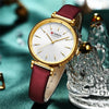 Women's Fashion Metal And Genuine Leather Round Dial Wristwatch With Horseshoe Buckle And Stainless Steel Clasp