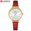 Women's Fashion Metal And Genuine Leather Round Dial Wristwatch With Horseshoe Buckle And Stainless Steel Clasp