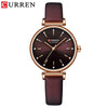 Women's Fashion Metal And Genuine Leather Round Dial Wristwatch With Horseshoe Buckle And Stainless Steel Clasp