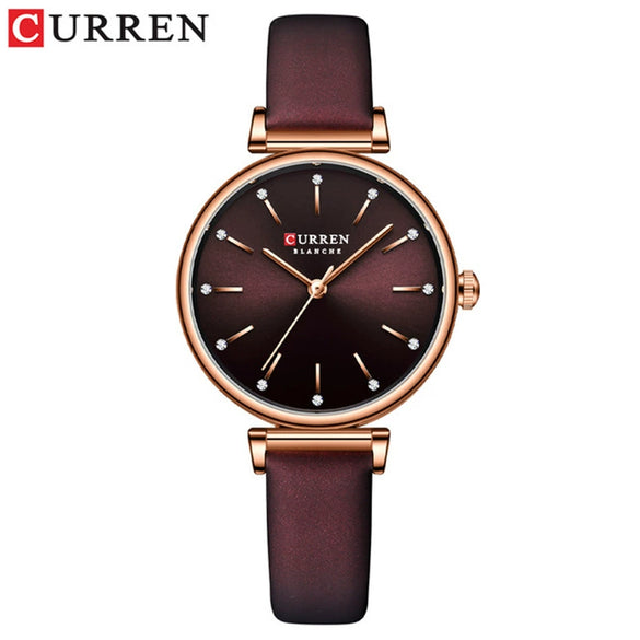 Women's Fashion Metal And Genuine Leather Round Dial Wristwatch With Horseshoe Buckle And Stainless Steel Clasp