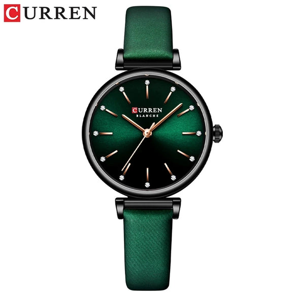 Women's Fashion Metal And Genuine Leather Round Dial Wristwatch With Horseshoe Buckle And Stainless Steel Clasp
