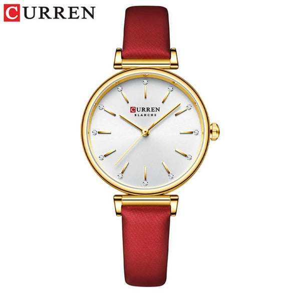Women's Fashion Metal And Genuine Leather Round Dial Wristwatch With Horseshoe Buckle And Stainless Steel Clasp