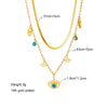 Women's Fashion Metal Bracelet With Turquoise Blue Eye Pendant Double Layer Stacked Chain Titanium Steel Electroplated