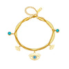 Women's Fashion Metal Bracelet With Turquoise Blue Eye Pendant Double Layer Stacked Chain Titanium Steel Electroplated