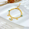 Women's Fashion Metal Bracelet With Turquoise Blue Eye Pendant Double Layer Stacked Chain Titanium Steel Electroplated