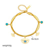 Women's Fashion Metal Bracelet With Turquoise Blue Eye Pendant Double Layer Stacked Chain Titanium Steel Electroplated