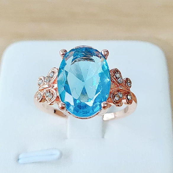 Women's Fashion Metal Butterfly Ring With Topaz Color Stone And Zircon Inlay Electroplated Geometric Hand Jewelry