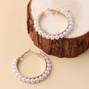 Women's Fashion Metal Pearl Geometric Ring Drop Earrings With Electroplated Finish