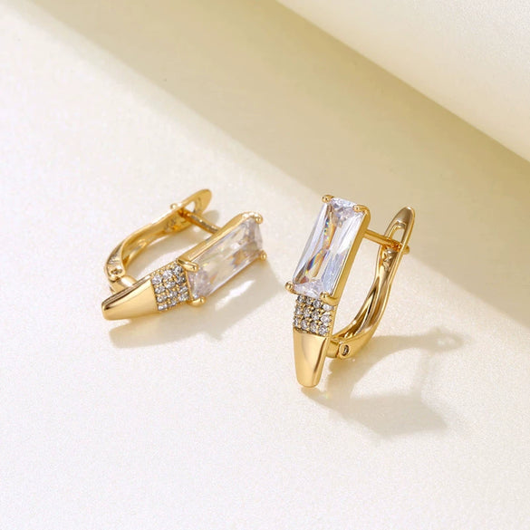 Women's Fashion Metal U Shaped Geometric Zircon Earrings With Electroplated Textured Finish