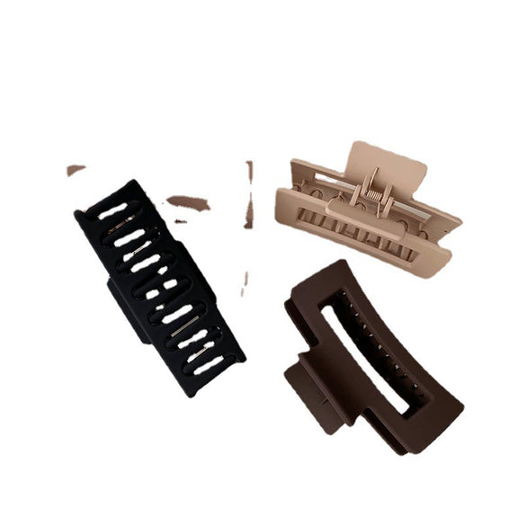 Women's Fashion Milk Curry Color Frosted Acrylic Hair Clip Geometric Hollow Rectangular Handmade Grip
