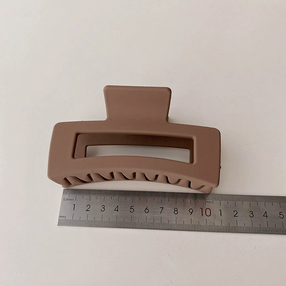 Women's Fashion Milk Curry Color Frosted Acrylic Hair Clip Geometric Hollow Rectangular Handmade Grip