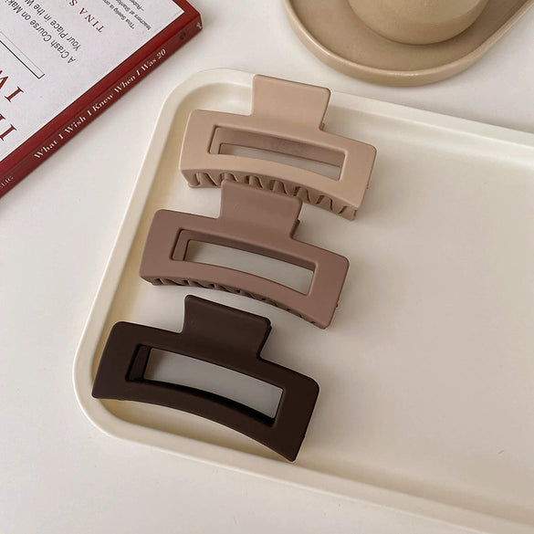 Women's Fashion Milk Curry Color Frosted Acrylic Hair Clip Geometric Hollow Rectangular Handmade Grip