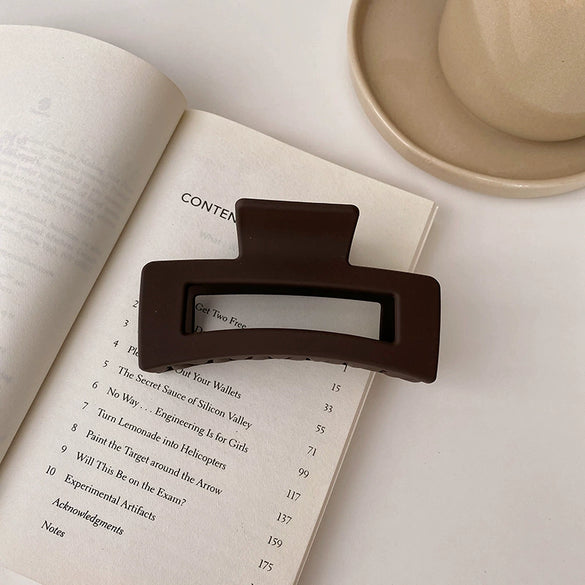 Women's Fashion Milk Curry Color Frosted Acrylic Hair Clip Geometric Hollow Rectangular Handmade Grip