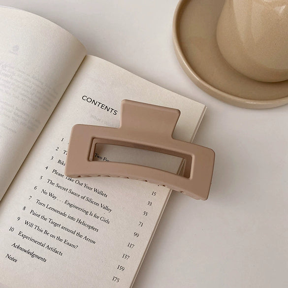 Women's Fashion Milk Curry Color Frosted Acrylic Hair Clip Geometric Hollow Rectangular Handmade Grip