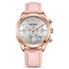 Women's Fashion Multifunction Chronograph Calendar Watch Alloy Case Genuine Leather Strap Round Dial Stainless Steel Clasp