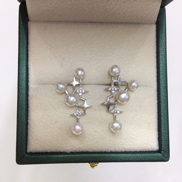 Women's Fashion Natural Freshwater Pearl Earrings With Multibead And Star Design Oblate Shape Alloy Inlaid Artificial Gemstone And Semiprecious Stone