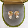Women's Fashion Natural Freshwater Pearl Round Oblate Pink Windmill Earrings 18K Gold