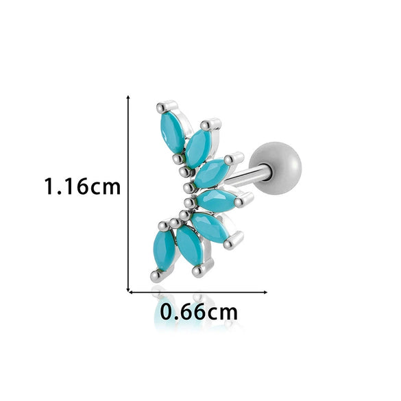 Women's Fashion Ol Colorful Marquiseshaped Flowerpatterned Zircon Inlaid Stainless Steel Electroplated Cartilage Piercing Earrings