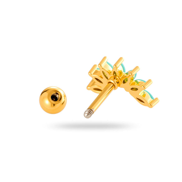 Women's Fashion Ol Colorful Marquiseshaped Flowerpatterned Zircon Inlaid Stainless Steel Electroplated Cartilage Piercing Earrings