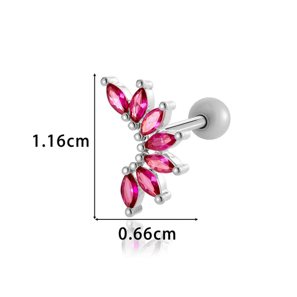 Women's Fashion Ol Colorful Marquiseshaped Flowerpatterned Zircon Inlaid Stainless Steel Electroplated Cartilage Piercing Earrings