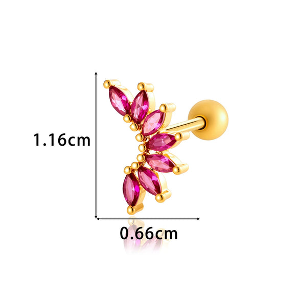 Women's Fashion Ol Colorful Marquiseshaped Flowerpatterned Zircon Inlaid Stainless Steel Electroplated Cartilage Piercing Earrings