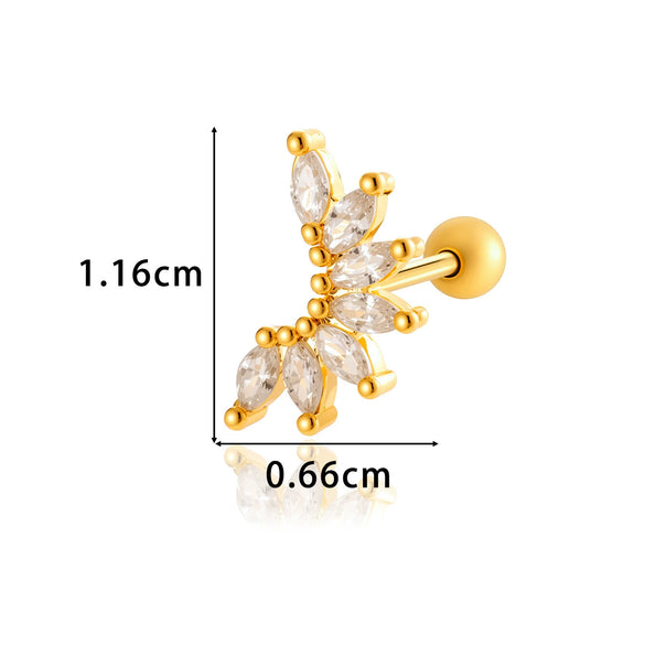 Women's Fashion Ol Colorful Marquiseshaped Flowerpatterned Zircon Inlaid Stainless Steel Electroplated Cartilage Piercing Earrings