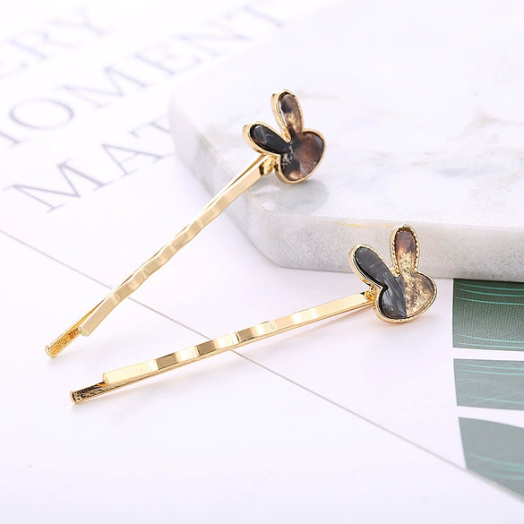 Women's Fashion Ol Geometric Alloy Electroplated Rabbit Head Four Leaf Clover One Word Clip Hairpin Hair Accessories