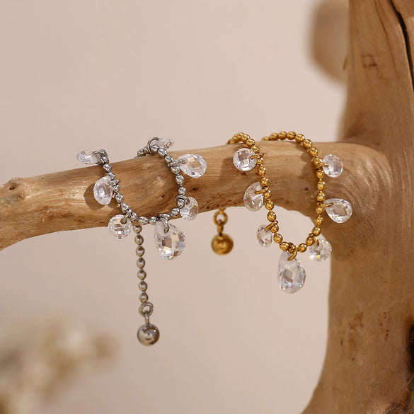 Women's Fashion Ol Geometric Stainless Steel 18K Gold Plated Pull Adjustable Bead Pendant Bracelet