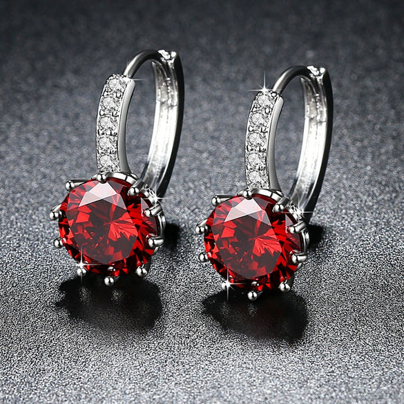 Women's Fashion Ol Geometry Style Round Zircon Ear Stud Earrings Made Of Copper With Diamond Design