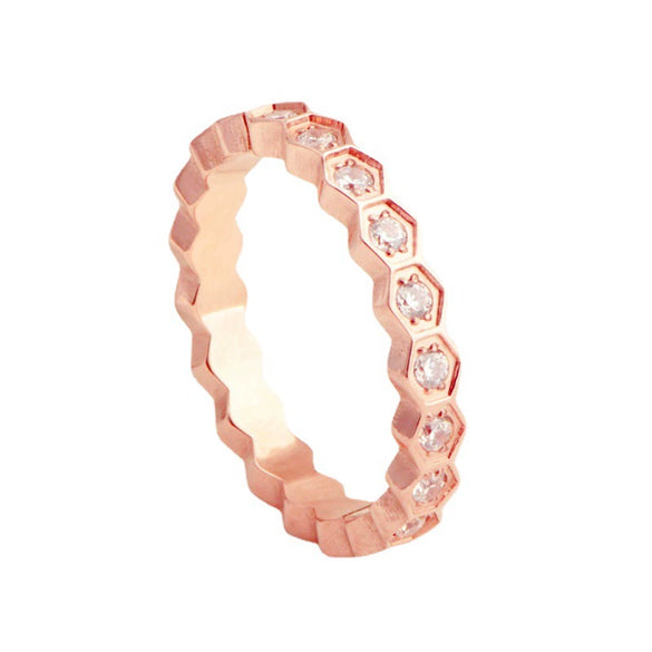 Women's Fashion Ol Style Flower Shaped Titanium Steel Ring With Rose Gold Electroplating And Diamond Jewelry
