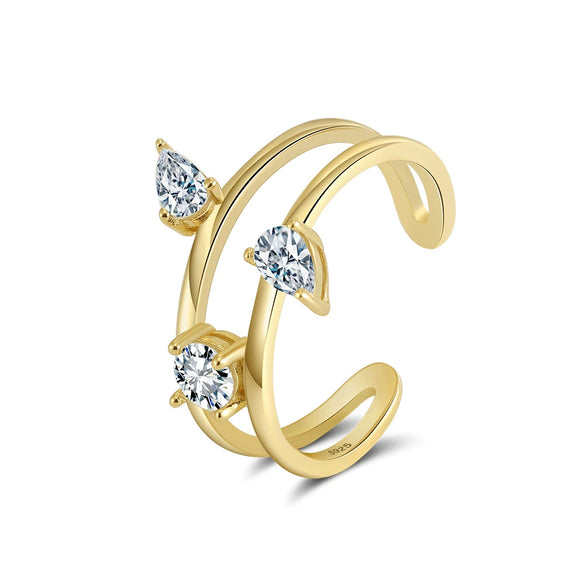 Women's Fashion Open Ring S925 Sterling Silver Geometric Cut Out Line Zircon Electroplating